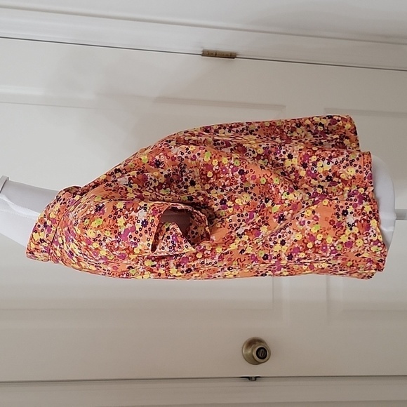 ALC (At Last Classics) Size M Salmon Multi Color Ditzy Floral Print Short Sleeve - Picture 5 of 10